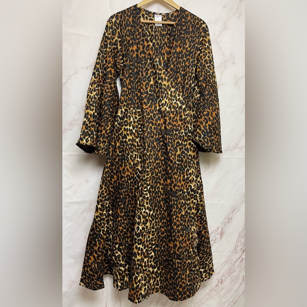 Kara Chic by NF Cotton Leopard Fit & Flare Midi Wrap Dress - Picture 1 of 5